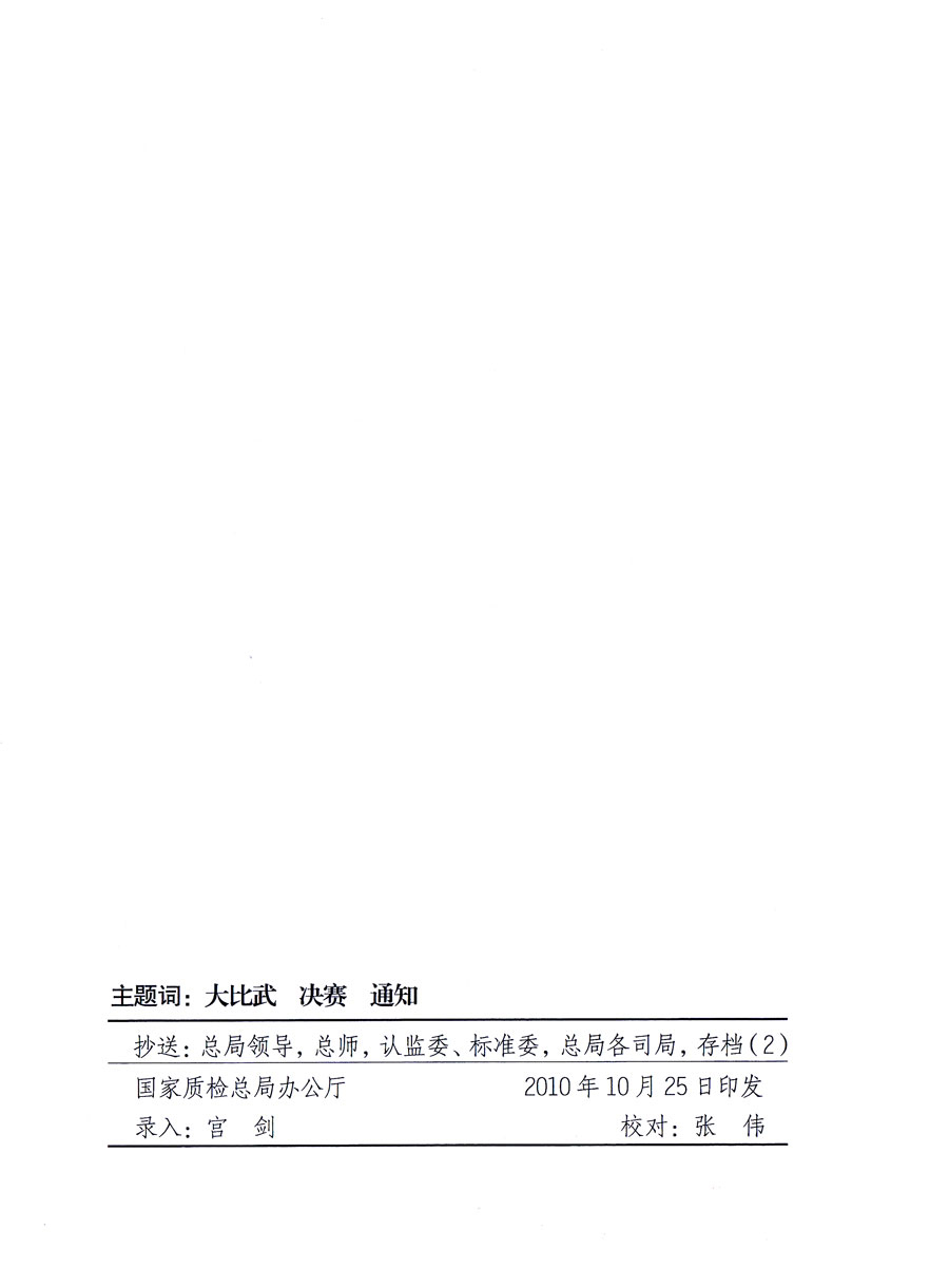 國家質(zhì)量監(jiān)督檢驗檢疫總局《關于舉辦全國質(zhì)檢系統(tǒng)檢測技能大比武決賽的通知》